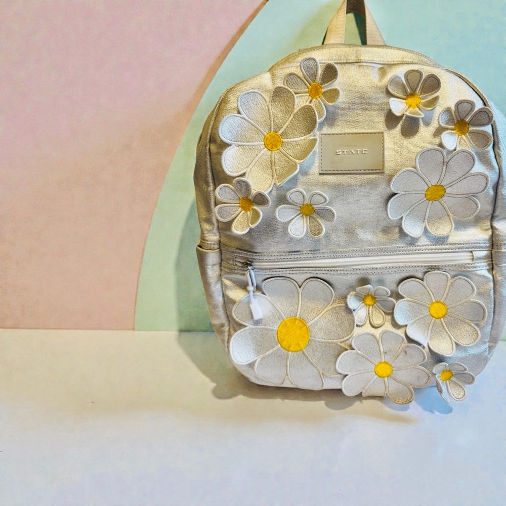 STATE Bags Silver 3D Floral Embroidered Backpack – Protect the Planet Lining